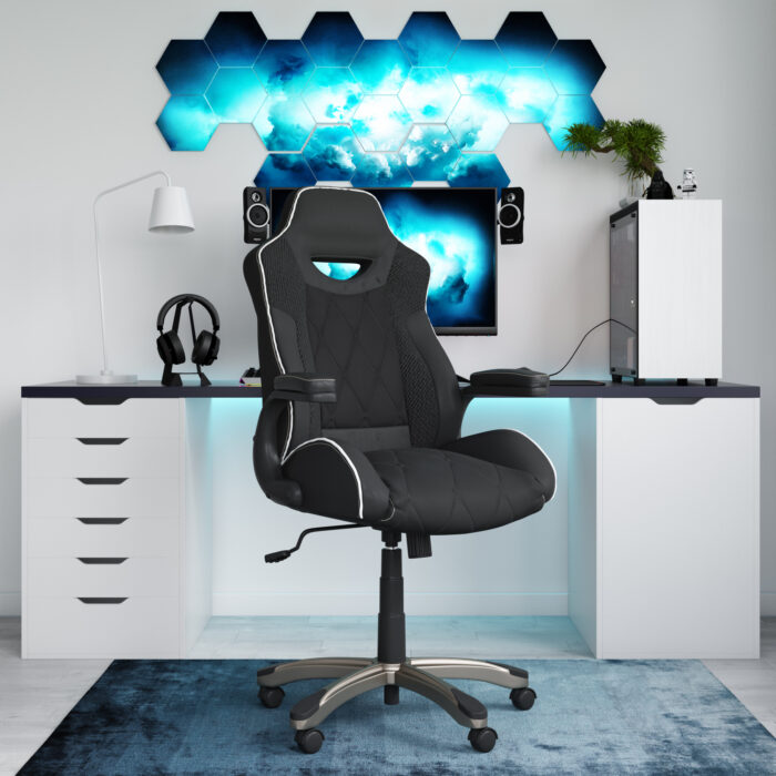 Dorel Alphason Silverstone Pro Gaming Chair - Microfibre and Faux Leather - Black-30317