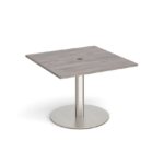 DAMS Eternal square meeting table 1000mm x 1000mm with central circular cutout 80mm - brushed steel base-34553