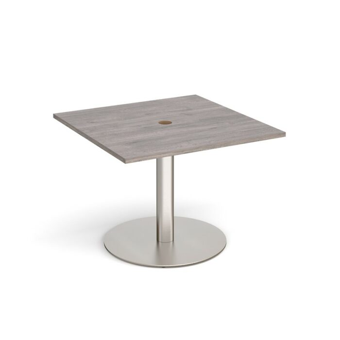 DAMS Eternal square meeting table 1000mm x 1000mm with central circular cutout 80mm - brushed steel base-34553