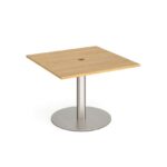 DAMS Eternal square meeting table 1000mm x 1000mm with central circular cutout 80mm - brushed steel base-34552