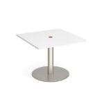 DAMS Eternal square meeting table 1000mm x 1000mm with central circular cutout 80mm - brushed steel base-34550