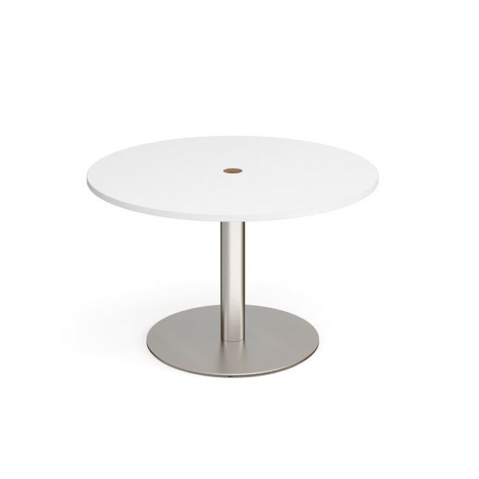 DAMS Eternal circular meeting table 1200mm with central circular cutout 80mm - brushed steel base-34525