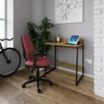 DAMS Kyoto home office workstation with upstand - Summer oak with black frame-32808