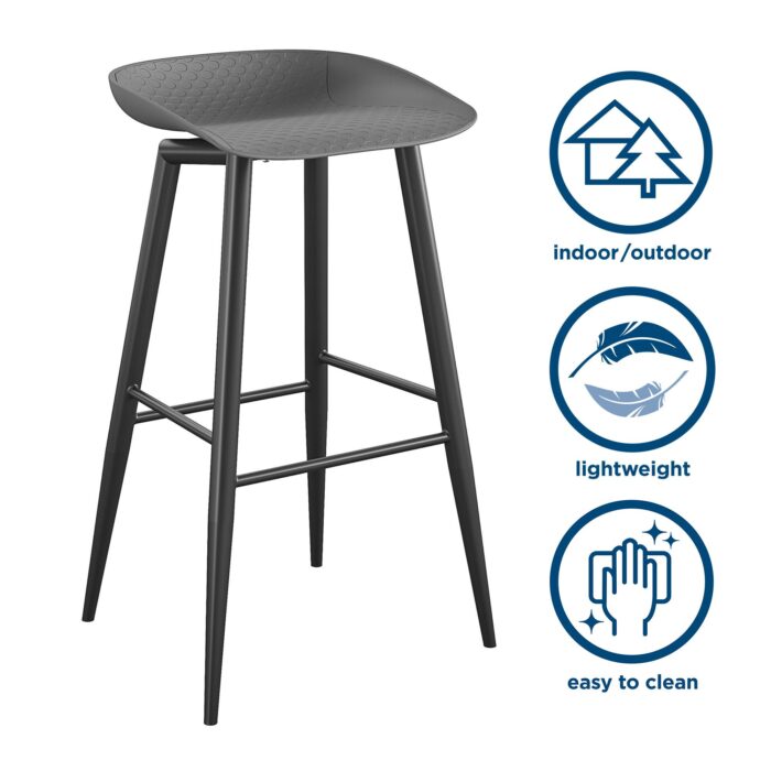 Dorel Novogratz Riley Indoor/Outdoor Bar Stools (2 Pack) - Charcoal Grey -32212