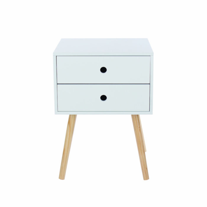 Core Scandia, 2 drawer & wood legs bedside cabinet, white-36333