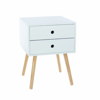 Core Scandia, 2 drawer & wood legs bedside cabinet, white-0
