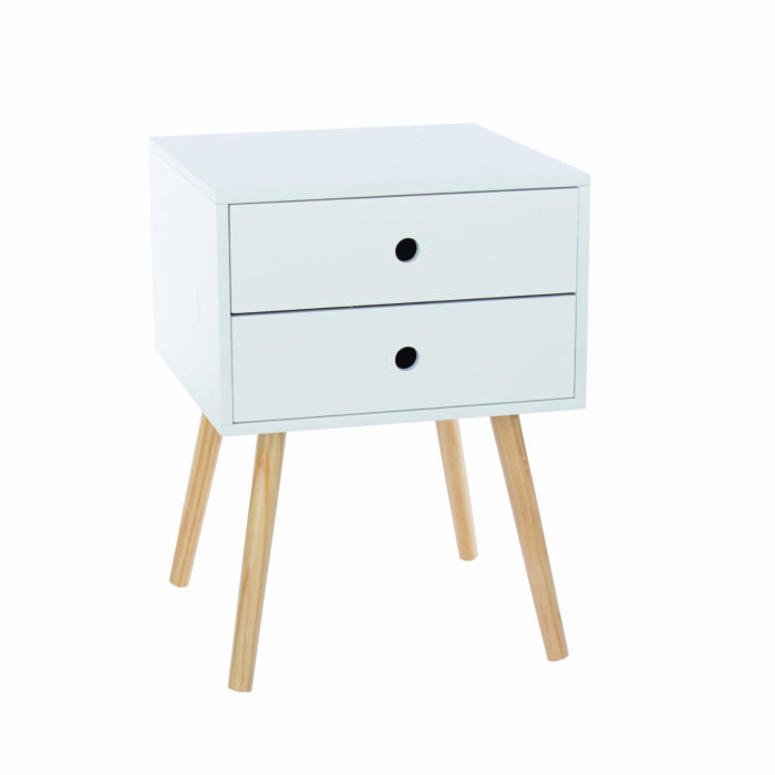 Core Scandia, 2 drawer & wood legs bedside cabinet, white-0