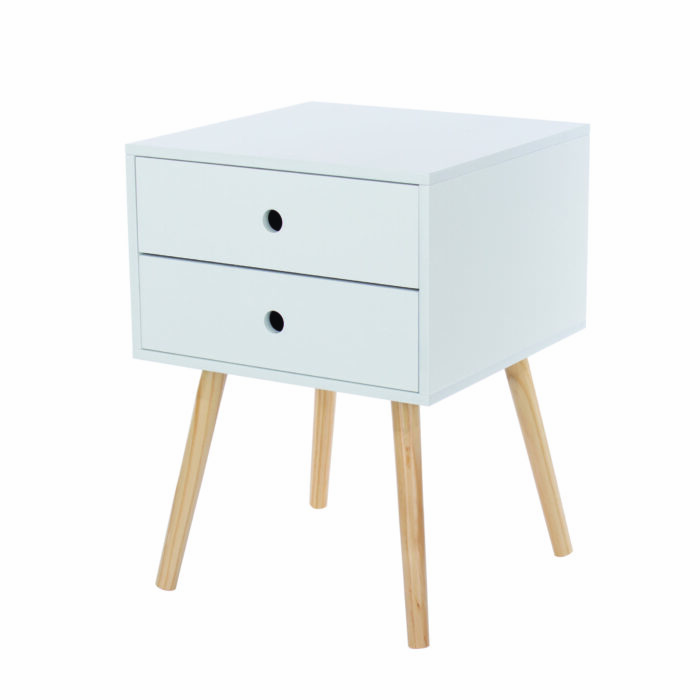 Core Scandia, 2 drawer & wood legs bedside cabinet, white-36334