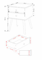 Core Scandia, 2 drawer & wood legs bedside cabinet, white-36328