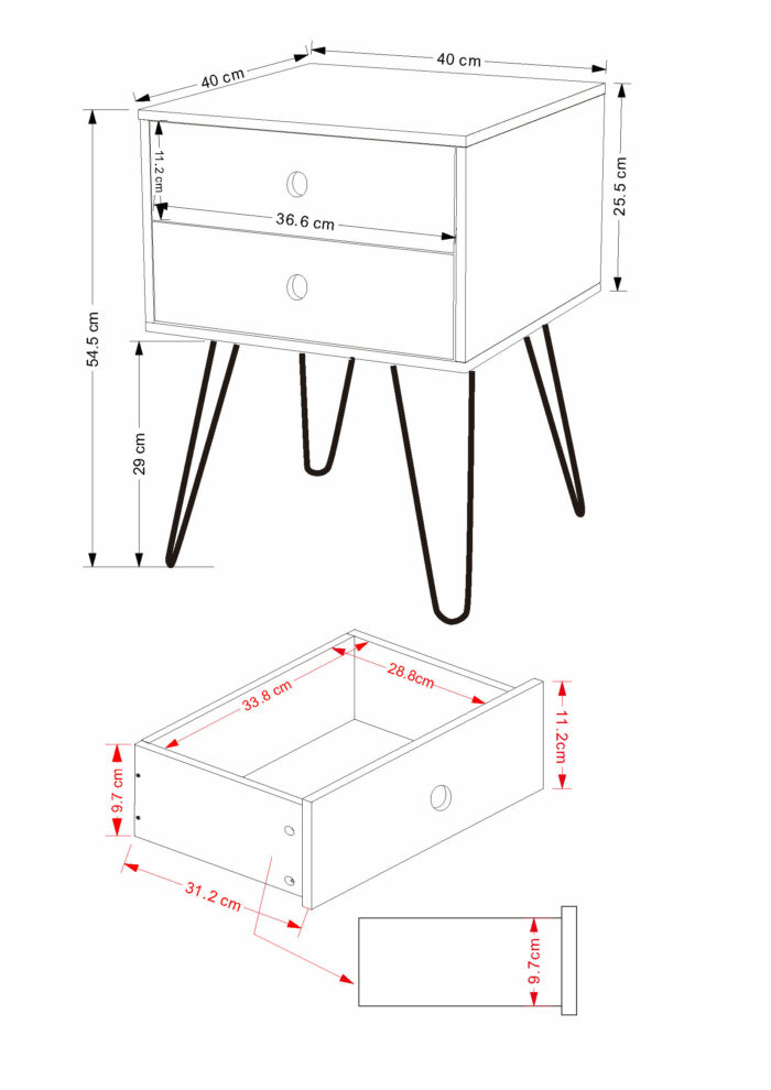 Core Options telford, white & metal 2 drawer bedside cabinet in blue-36279