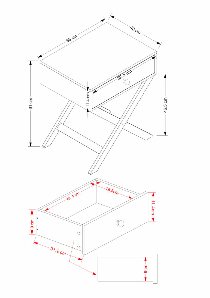 Core X Leg, 1 drawer petite bedside cabinet, white-36336