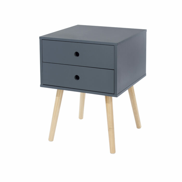 Core Scandia, 2 drawer & wood legs bedside cabinet, blue-36269