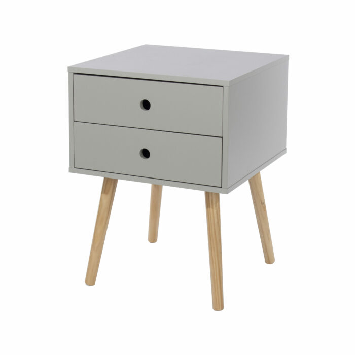 Core Scandia, 2 drawer & wood legs bedside cabinet, grey-36297