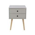 Core Scandia, 2 drawer & wood legs bedside cabinet, grey-36298