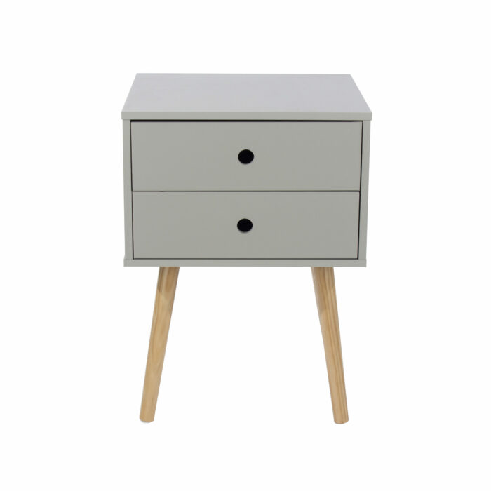 Core Scandia, 2 drawer & wood legs bedside cabinet, grey-36298