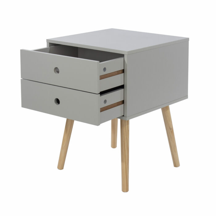 Core Scandia, 2 drawer & wood legs bedside cabinet, grey-36299