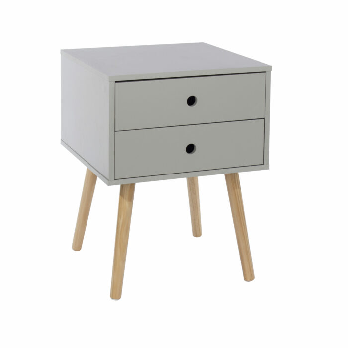 Core Scandia, 2 drawer & wood legs bedside cabinet, grey-0