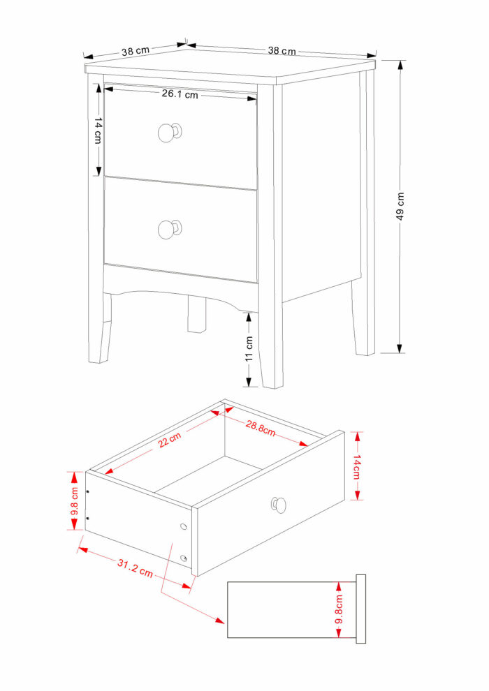 Core Blue Como 2 drawer petite beside cabinet-36152