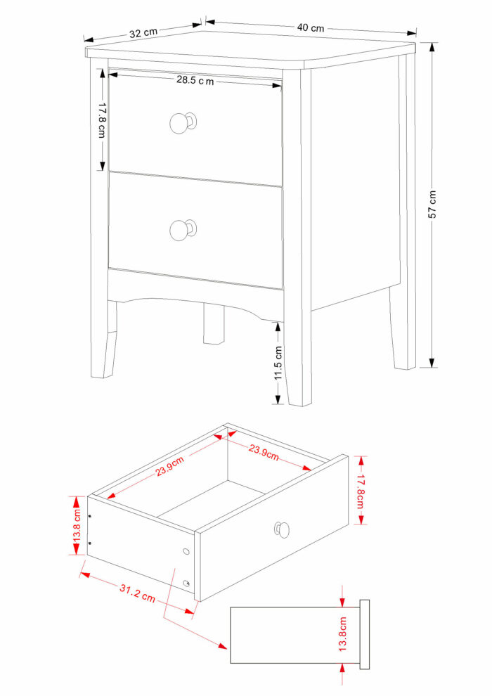 Core White Como 2 drawer bedside cabinet-36231