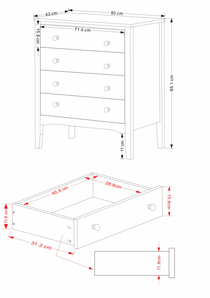 Core White Como 4 drawer chest-36239