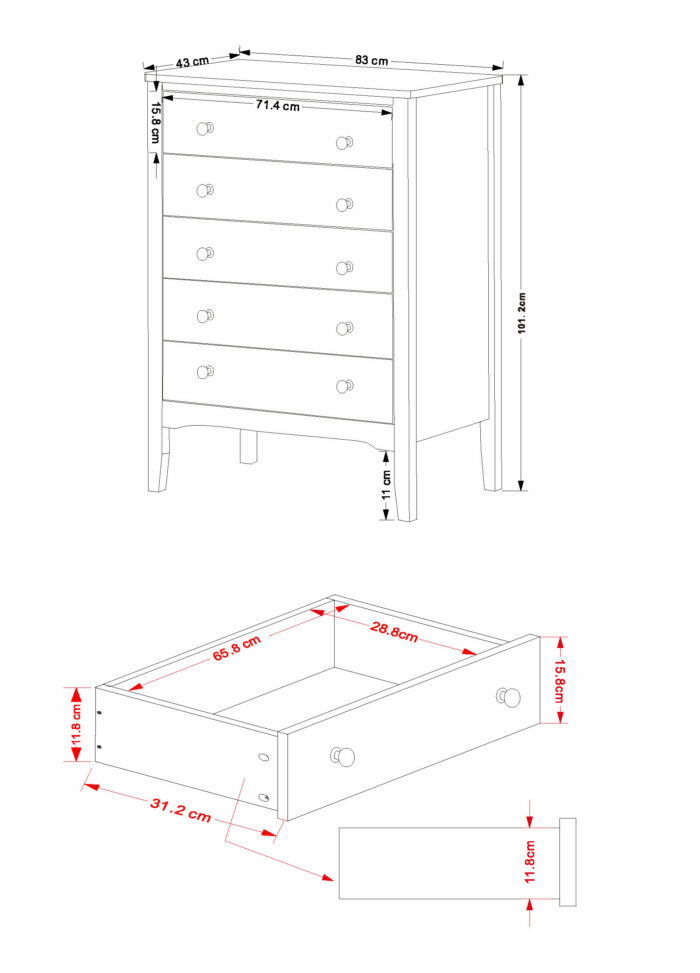 Core Grey Como 5 drawer chest-36204