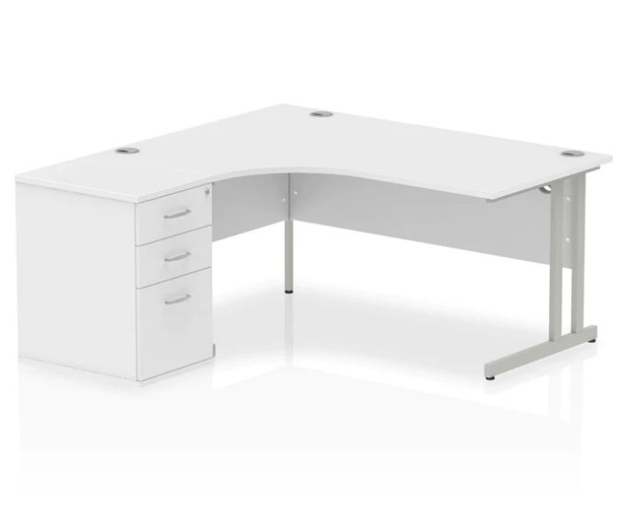 BIG DEALS Dynamic Impulse Left Handed Crescent Desk and Pedestal Bundle - White - Multiple Sizes-0