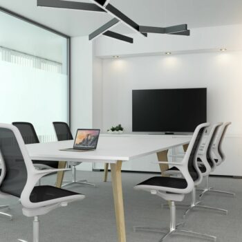 Elite Agile Seating Mesh Back Meeting Chair with Black Mesh & White Shell-0