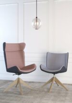 Elite Myla High Back Fully Upholstered with Swivel Wooden Pyramid Base-36921