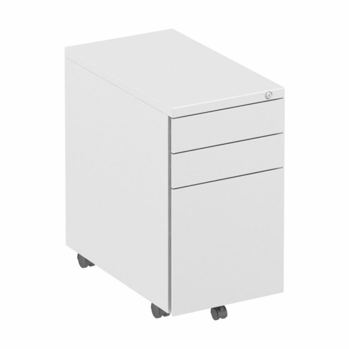 Elite 3 Drawer Narrow Steel Flat Fronted Mobile Pedestal - 3 Metal Finish Options-38278