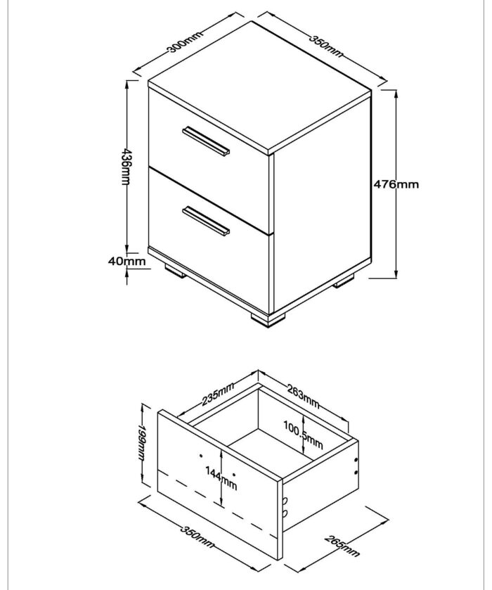 Core Lido 2 drawer bedside cabinet-36418