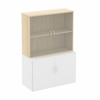 Elite Glass Fronted Desktop Storage Unit with Hinged Doors - Multiple Colour Options-38364