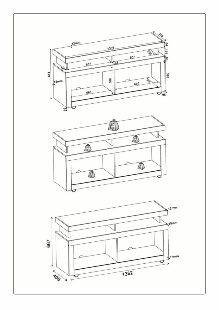 Core Vision flat screen TV unit, white gloss-36559