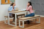 Spaceright Cube Set (Table & 2 x Benches) - Oak and White Finishes-38453
