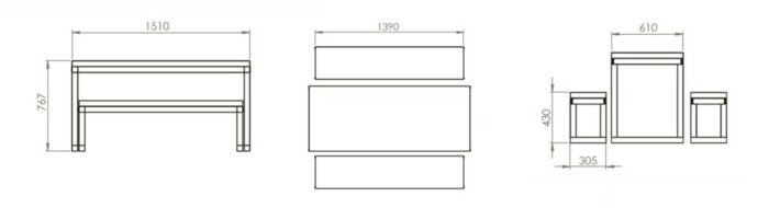 Spaceright Cube Set (Table & 2 x Benches) - Oak and White Finishes-38448
