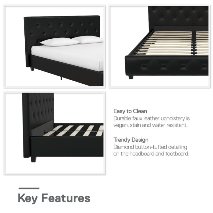 Dorel Dakota Upholstered Bed - Double - Black-39701