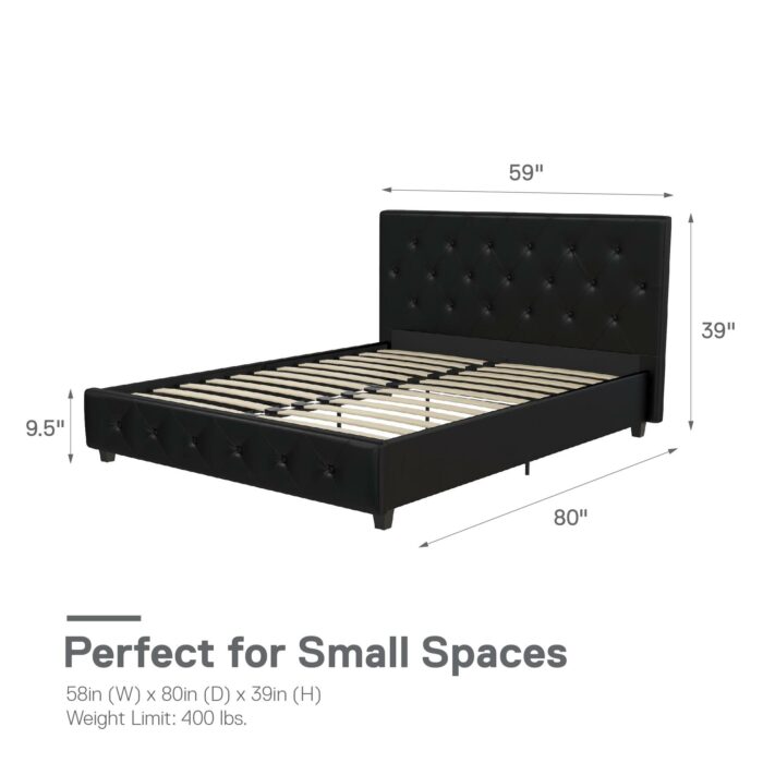 Dorel Dakota Upholstered Bed - Double - Black-39697