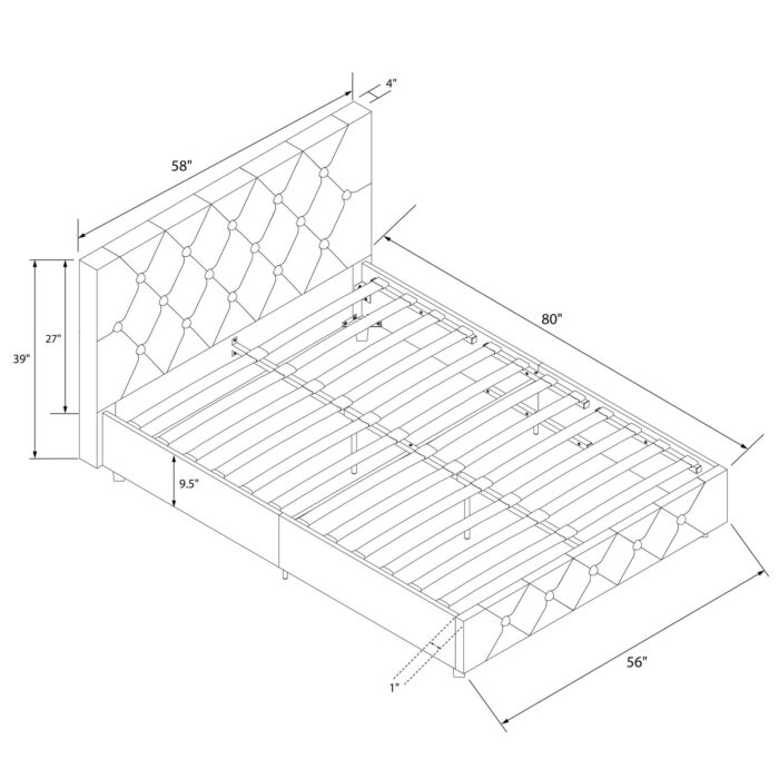 Dorel Dakota Upholstered Bed - Double - Black-39706