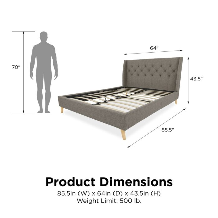 Dorel Novogratz Her Majesty Bed - King - Grey Linen-40077