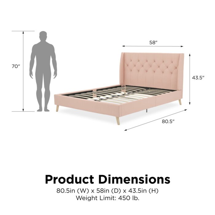 Dorel Novogratz Her Majesty Bed - Double - Pink Linen-40040