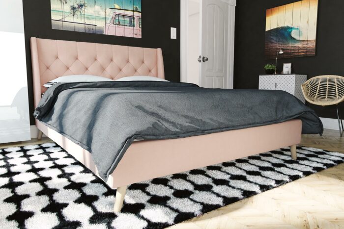 Dorel Novogratz Her Majesty Bed - King - Pink Linen-40123