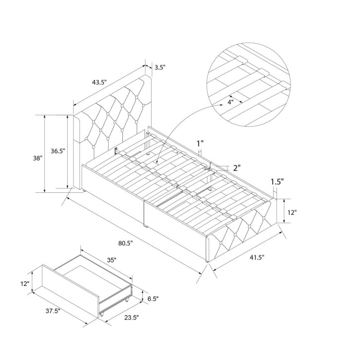 Dorel Dakota Bed with Storage - Single - Black-39759