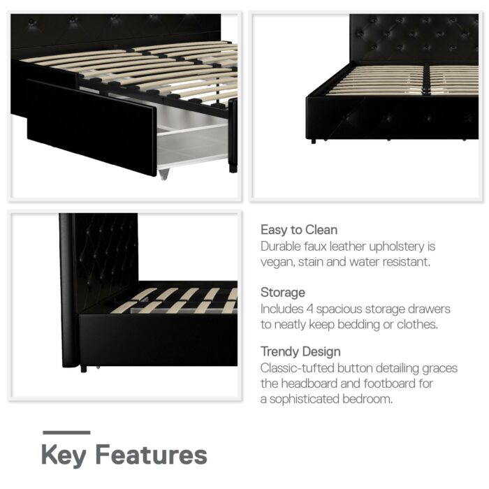 Dorel Dakota Bed with Storage - Double - Black-39827