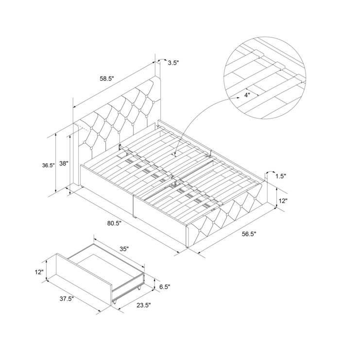 Dorel Dakota Bed with Storage - Double - Black-39819