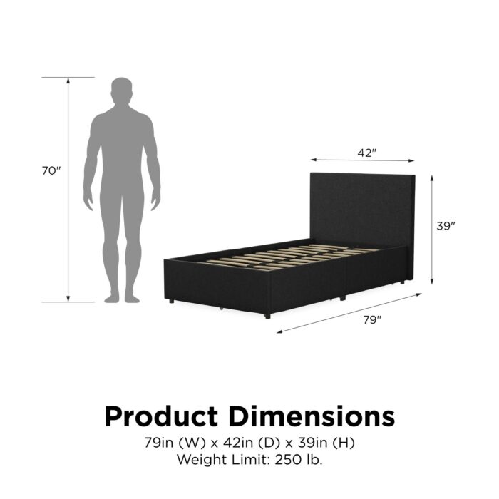 Dorel Novogratz Kelly Storage Bed - Single - Dark Grey-40167