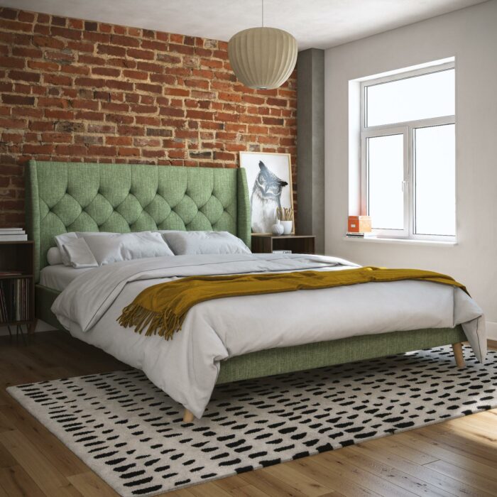 Dorel Novogratz Her Majesty Bed - King - Green Linen-40101