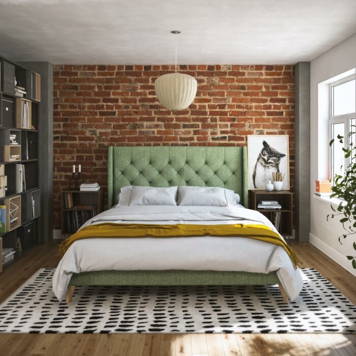 Dorel Novogratz Her Majesty Bed - King - Green Linen-40103