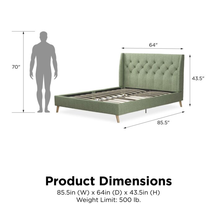 Dorel Novogratz Her Majesty Bed - King - Green Linen-40095