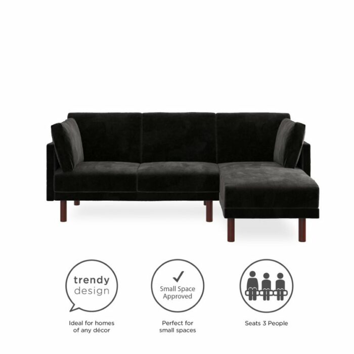 Dorel Clair Coil Reversible Sofa Bed in Black Velvet-39662