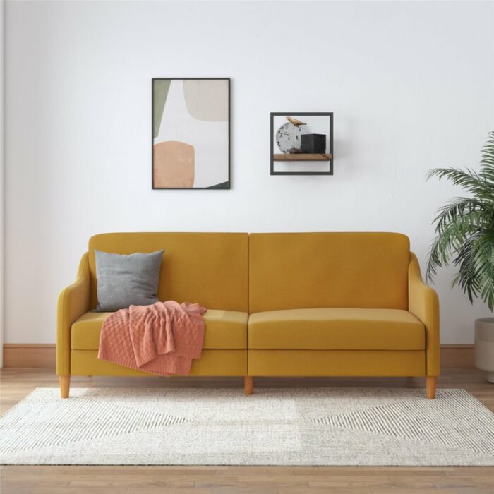 Dorel Jasper Coil Sprung Sofa Bed in Mustard Linen Fabric-39853