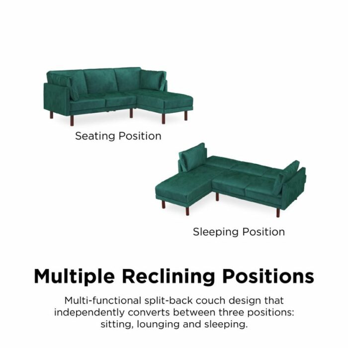 Dorel Clair Coil Reversible Sofa Bed in Green Velvet-39537
